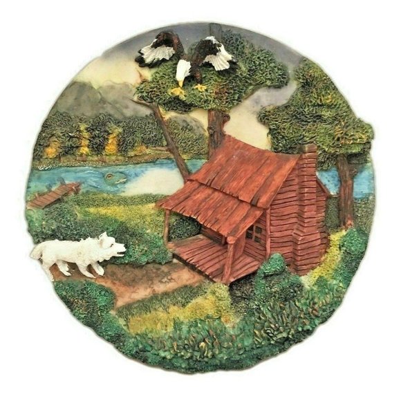 Raised Relief Plate w/ Cabin In the Woods Scene - Picture 1 of 8